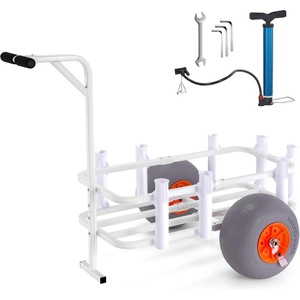 VEVOR Beach Fishing Cart, 200 lbs Load Capacity, Fish and Marine Cart with Two 11″ Big Wheels Rubber Balloon Tires for Sand, Heavy-Duty Steel Pier Wagon Trolley with 7 Rod Holders for Fishing, Picnic(51.9″ D x 32.3″ W x 34.4″ H)