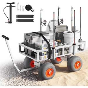 VEVOR Beach Fishing Cart, 200 lbs Load Capacity, Fish and Marine Cart with Two 11″ Big Wheels Rubber Balloon Tires for Sand, Heavy-Duty Steel Pier Wagon Trolley with 7 Rod Holders for Fishing, Picnic(56.5″ D x 25.6″ W x 35.4″ H)