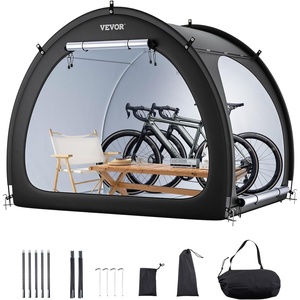 VEVOR Bike Storage Shed Tent, 1 to 2 Bikes, Outdoor Spacious Bike Storage Sheds with Ventilated Window, Waterproof Fan-Shaped Bike Tent with High Strength Fiberglass & Dual Zippers, Fit for Bicycle(Black- Curved top – XL for 3-4 Bikes)