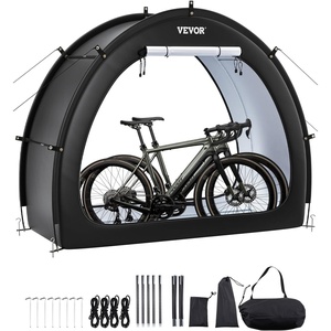 VEVOR Bike Storage Shed Tent, 1 to 2 Bikes, Outdoor Spacious Bike Storage Sheds with Ventilated Window, Waterproof Fan-Shaped Bike Tent with High Strength Fiberglass & Dual Zippers, Fit for Bicycle(Black- Curved top – XXXL for 5-6 Bikes w/ 2 Doors)