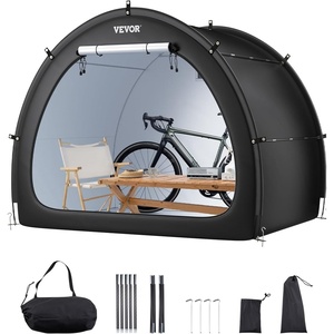 VEVOR Bike Storage Shed Tent, 1 to 2 Bikes, Outdoor Spacious Bike Storage Sheds with Ventilated Window, Waterproof Fan-Shaped Bike Tent with High Strength Fiberglass & Dual Zippers, Fit for Bicycle(Black- Cabin-shaped – XXL for 4-5 Bikes w/ 2 Doors)