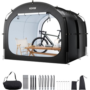 VEVOR Bike Storage Shed Tent, 1 to 2 Bikes, Outdoor Spacious Bike Storage Sheds with Ventilated Window, Waterproof Fan-Shaped Bike Tent with High Strength Fiberglass & Dual Zippers, Fit for Bicycle(Black- Cabin-shaped – XXL for 4-5 Bikes)