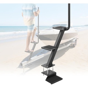 VEVOR Boat Trailer Steps, 3-Step, Heavy-Duty Boat Trailer Steps with Handle, Non-Slip Surface, 3 Mounting Angle Options, Carbon Steel Ladder Suitable for 3″ x 3″/3″ x 5″/4″ x 4″ Frame, Bottom Mounting(3-Step Bottom Mount)