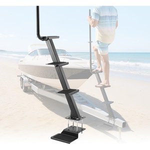 VEVOR Boat Trailer Steps, 3-Step, Heavy-Duty Boat Trailer Steps with Handle, Non-Slip Surface, 3 Mounting Angle Options, Carbon Steel Ladder Suitable for 3″ x 3″/3″ x 5″/4″ x 4″ Frame, Bottom Mounting(4-Step Bottom Mount)