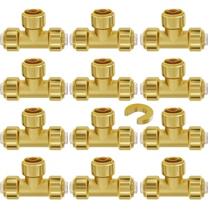 VEVOR Brass Pipe Fittings Push-Fit,Straight-Through,1/2″ 12PCS(Tee)