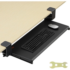VEVOR Clamp on Keyboard Tray Under Desk, Desk Keyboard Tray Slide Out with Sturdy No-Drill C Clamp Mount, Large 26.8 x 11 inch Slide-Out Computer Drawer for Typing in Home, Office Work(C-CLAMP)