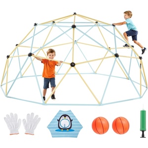 VEVOR Climbing Dome, 10FT Geometric Dome Climber, 1000LBS Loading Jungle Gym Playground with 2 Basketballs & Octopus Net, Easy-Assembly Outdoor Backyard Climbing Equipment for Kids 3 to 10 Years Old(10FT Blue&yellow with Basketballs & Octopus Net)