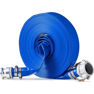 VEVOR Discharge Hose, 1-1/2″ x 100′, PVC Fabric Lay Flat Hose, Heavy Duty Backwash Drain Hose with Clamps, Weather-proof & Burst-proof, Ideal for Swimming Pool & Water Transfer, Blue(1-1/2″ x 100′ with connector)