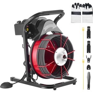 VEVOR Drain Cleaner Machine 100 FT x 1/2 Inch Auto Feed Sewer Snake Auger | Portable on Wheels, with 8 Cutters &, Air-Activated Foot Switch, Fits 2″ to 6″ Pipes(75 FT x 3/8”)