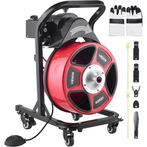 VEVOR Drain Cleaner Machine 100 FT x 1/2 Inch, Auto Feed Sewer Snake Auger on Wheels, Portable Drain Cleaning Machine with 4 Cutters & Air-activated Foot Switch for 2″ to 6″ Pipes(50 FT x 1/2” Manual Feed)