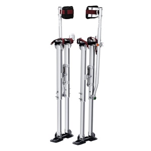 VEVOR Drywall Stilts, 16.1–24.1 in Adjustable Aluminum Painter Stilts, 228 lbs Load Capacity, Non-Slip Rubber Feet, Dual Spring Shock Absorption, Comfortable Leg Straps for Painting, Decoration,Silver(36”-50” Silver)