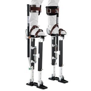 VEVOR Drywall Stilts, 16.1–24.1 in Adjustable Aluminum Painter Stilts, 228 lbs Load Capacity, Non-Slip Rubber Feet, Dual Spring Shock Absorption, Comfortable Leg Straps for Painting, Decoration,Silver(18”-30” Black)