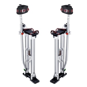 VEVOR Drywall Stilts, 16.1–24.1 in Adjustable Aluminum Painter Stilts, 228 lbs Load Capacity, Non-Slip Rubber Feet, Dual Spring Shock Absorption, Comfortable Leg Straps for Painting, Decoration,Silver(24”-40” Silver)