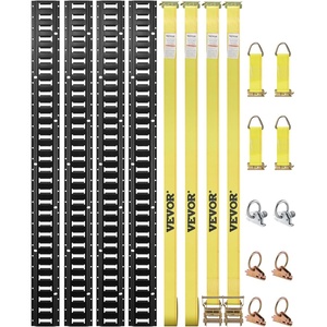 VEVOR E-Track Tie-Down Rail Kit, 5′ E Tracks Set, 16Pcs Includes 4 Steel Rails & 2 Single Slots & 6 O-Rings & 4 Tie-Offs w/D-Ring & 2 Ratchet Straps, Cargo Motorcycles Bikes Securing Accessories(5‘ Rail Kit-16Pcs)