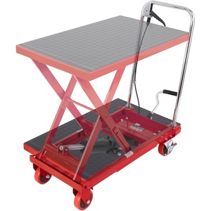 VEVOR Electric Lift Table, 330 lbs Capacity Single Scissor Lift Table, 8-28 in Height Adjustable Lifting Platform, Coffee Table Lift with 4 Wheels, for Material Handling and Transportation, Black(Red)