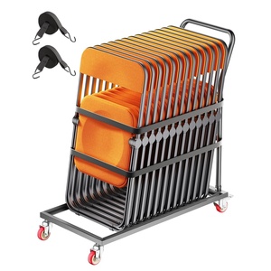VEVOR Folding Chair Rack, 150 LBS Capacity, Heavy-Duty Chair Cart for Stacking 10 Chairs, Multi-Function Metal Chair Storage Dolly with Rubber Wheels, Push-Style Chair Holder, Matte Black(Vertical)