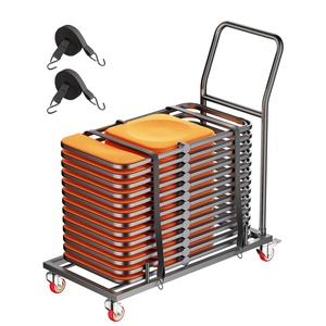 VEVOR Folding Chair Rack, 150 LBS Capacity, Heavy-Duty Chair Cart for Stacking 10 Chairs, Multi-Function Metal Chair Storage Dolly with Rubber Wheels, Push-Style Chair Holder, Matte Black(Horizontal)