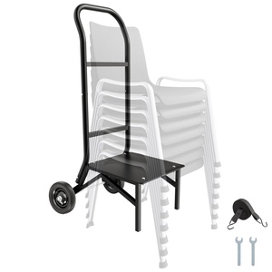 VEVOR Folding Chair Rack, 150 LBS Capacity, Heavy-Duty Chair Cart for Stacking 10 Chairs, Multi-Function Metal Chair Storage Dolly with Rubber Wheels, Push-Style Chair Holder, Matte Black(Stacking type)