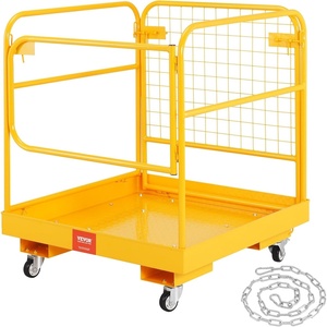 VEVOR Forklift Safety Cage, Forklift Man Basket 1400lbs Capacity, 43″x45″ Work Platform with Safety Harness & Lock, Drain Hole & Wheels & Tool Basket, Perfect for Aerial Work(36″x36″ with Wheels)
