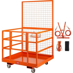 VEVOR Forklift Safety Cage, Forklift Man Basket 1400lbs Capacity, 43″x45″ Work Platform with Safety Harness & Lock, Drain Hole & Wheels & Tool Basket, Perfect for Aerial Work(43″x45″ with Wheels)
