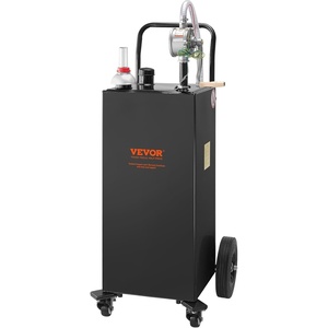 VEVOR Fuel Caddy 35 Gallon, Gas Storage Tank on 4 Wheels, with Manual Transfer Pump, Gasoline Diesel Fuel Container for Cars, Lawn Mowers, ATVs, Boats & More, Red(Black)