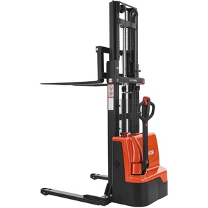 VEVOR Full Electric Pallet Stacker, 3300 lbs Capacity, 98.4” Lifting Height, Pallet Lift Stacker Forklift with Straddle Legs & Forks, 8.66-31.1 Inches Adjustable Fork Width, Orange & Black
