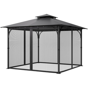 VEVOR Gazebo Netting Replacement, Fit Most 10 x 12 x 7 FT Gazebo Curtain, Outdoor Garden Net, 4-Panel Sidewall Mesh Net, Patio Midge Netting with Double Zipper, Canopy Screen (Netting Only)(Black)