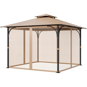 VEVOR Gazebo Netting Replacement, Fit Most 10 x 12 x 7 FT Gazebo Curtain, Outdoor Garden Net, 4-Panel Sidewall Mesh Net, Patio Midge Netting with Double Zipper, Canopy Screen (Netting Only)(Khaki)