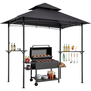 VEVOR Grill Gazebo, 8 x 5 ft Outdoor BBQ Gazebo with Double-Tiered Roof, Powder-Coated Steel Patio Grill Shelter with 2 Side Shelves & 8 Hooks, Grilling Canopy for Patio Backyard Garden Picnic(8 x 5 ft)