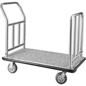VEVOR Hotel Luggage Cart, 750 LBS Load Capacity, Deluxe Platform Truck with Removable Front Frame, Valet Cart with Grey Carpeted Deck and 6-inch Rubber Wheels, Ideal for Hotels, Condos, Resorts(42.5x25x38.6in)