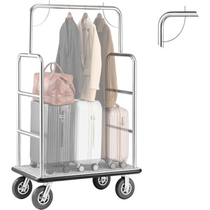 VEVOR Hotel Luggage Cart, Brushed Stainless Steel Finish Bellman’s Cart, 1200 LBS Valet Cart with Grey Carpeted Deck and 8-inch Rubber Wheels, Ideal for Hotels, Condos, Resorts, Silver