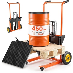 VEVOR Hydraulic Material Lift Winch Stacker, 450 lbs Load Capacity, 39.4” Max Lifting Height, Pallet Truck Dolly with Fork Lift Table, Foldable & Portable Pallet Jack Table Cart, Orange & Black