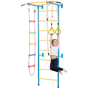 VEVOR Indoor Jungle Gym for Toddlers, 7-in-1 Climbing Playset with Carbon Steel Swedish Ladder, Wall Ladder, Pull-Up Bar, Rope Ladder, and Gymnastic Rings, Supports 220 lbs, Multicolor(5-in-1)