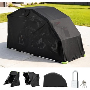 VEVOR Motorcycle Storage Shelter 110 x 43 x 63 in with Security Lock, 600D Oxford Flip-Up Garage Tent, Heavy-Duty All-Weather Motorcycle Cover Shed with 2 Side Windows, Outdoor Vehicle Shelter, Black(110 x 43 x 63 in)