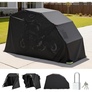 VEVOR Motorcycle Storage Shelter 110 x 43 x 63 in with Security Lock, 600D Oxford Flip-Up Garage Tent, Heavy-Duty All-Weather Motorcycle Cover Shed with 2 Side Windows, Outdoor Vehicle Shelter, Black(136 x 54 x 75 inch)