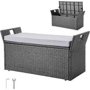 VEVOR Outdoor Storage Bench, 2-Person PE Rattan Storage Bench, 40 Gal Deck Box with Cushion & Side Handle, Supports up to 400 lbs, Outdoor Seating & Porch Decor for Patio Garden Balcony(40 Gal–Rattan)