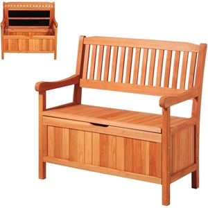 VEVOR Outdoor Storage Bench, 2-Person PE Rattan Storage Bench, 40 Gal Deck Box with Cushion & Side Handle, Supports up to 400 lbs, Outdoor Seating & Porch Decor for Patio Garden Balcony(33 Gal–Wooden)
