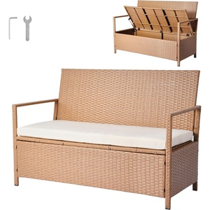 VEVOR Outdoor Storage Bench, 2-Person PE Rattan Storage Bench, 40 Gal Deck Box with Cushion & Side Handle, Supports up to 400 lbs, Outdoor Seating & Porch Decor for Patio Garden Balcony(70 Gal–Rattan)