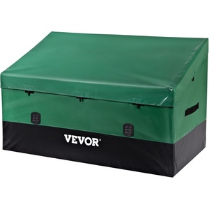 VEVOR Outdoor Storage Box, 100 Gallon Waterproof PE Tarpaulin Deck Box w/Galvanized Frame, All-Weather Protection & Portable, for Camping, Garden, Poolside, and Yard, Black & Green