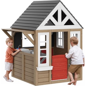 VEVOR Outdoor Wooden Playhouse, Modern Cedar Playhouse for Age 3-10 Years Kids, Garden Games Cottage, Country Style Cedar Playhouse with Working Door, Window, Flower Pot Holder, Grill, Stove, and Sink(Medium)