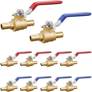 VEVOR PEX Ball Valve, 10 Pieces, 1/2 in PEX Brass Ball Valve, PEX Full Port Brass Ball Valves, Quarter Turn Hot (Red) Cold (Blue) PEX Full Port Ball Valve, for Kitchen, Hydronic Heating, Bathroom