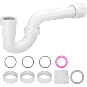 VEVOR P-Trap, 1-1/2 Inch P Trap Sink Drain Pipe Kit with Threaded Adapter and TPU Leak-Resistant Washers, PP Plastic Pipe Basin Waste Kit, Under Sink Plumbing for Kitchen Bathroom Sewer Drain, White