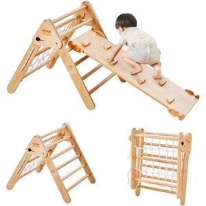 VEVOR Pikler Triangle Set Climber 4 in 1, Montessori Foldable Climbing Set, Large Size Toddler Climbing Toys Indoor with Triangle and Ramp for Kids (Wooden Color)