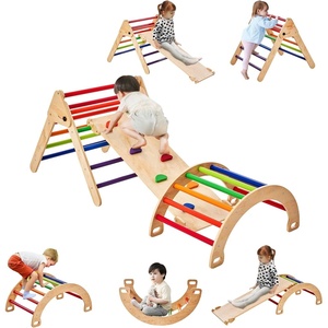 VEVOR Pikler Triangle Set Climber 5 in 1, Toddler Climbing Toys Indoor Folding with Arch&Ramp&Ladder for Montessori Play Gym for Toddlers and Kids, Wooden Color, Large Size(Rainbow)