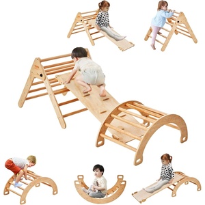 VEVOR Pikler Triangle Set Climber 5 in 1, Toddler Climbing Toys Indoor Folding with Arch&Ramp&Ladder for Montessori Play Gym for Toddlers and Kids, Wooden Color, Large Size(Natural 5 in 1)