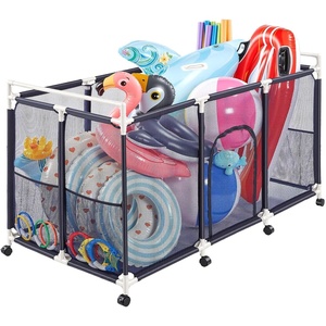 VEVOR Pool Storage Bin, 47.2 x 30.2 x 34 in, Rolling Pool Float Storage Organizer with Side Pockets & Casters, Heavy Duty Plastic Frame, Poolside Toys Noodles Holder Mesh Basket for Swimming Pools(Plastic Frame- 62.6 x 32 x 36 in)