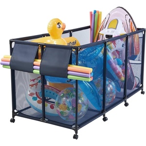 VEVOR Pool Storage Bin, 47.2 x 30.2 x 34 in, Rolling Pool Float Storage Organizer with Side Pockets & Casters, Heavy Duty Plastic Frame, Poolside Toys Noodles Holder Mesh Basket for Swimming Pools(Metal Frame- 69 x 32 x 35 in)