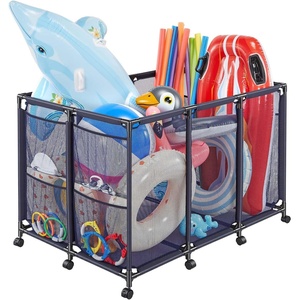 VEVOR Pool Storage Bin, 47.2 x 30.2 x 34 in, Rolling Pool Float Storage Organizer with Side Pockets & Casters, Heavy Duty Plastic Frame, Poolside Toys Noodles Holder Mesh Basket for Swimming Pools(Metal Frame- 48.8 x 32.7 x 32.7 in)
