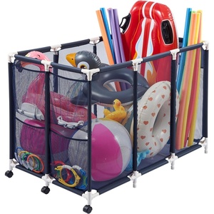VEVOR Pool Storage Bin, 47.2 x 30.2 x 34 in, Rolling Pool Float Storage Organizer with Side Pockets & Casters, Heavy Duty Plastic Frame, Poolside Toys Noodles Holder Mesh Basket for Swimming Pools(Plastic Frame- 47.2 x 30.2 x 34 in)