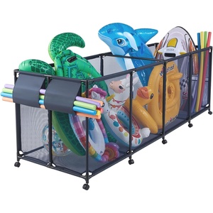 VEVOR Pool Storage Bin, 47.2 x 30.2 x 34 in, Rolling Pool Float Storage Organizer with Side Pockets & Casters, Heavy Duty Plastic Frame, Poolside Toys Noodles Holder Mesh Basket for Swimming Pools(Metal Frame- 103 x 32 x 35 in)